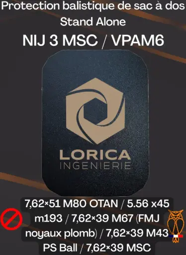 Protection balistique de sac à dos Stand Alone- NIJ 3 MSC / VPAM 6 - LORICA